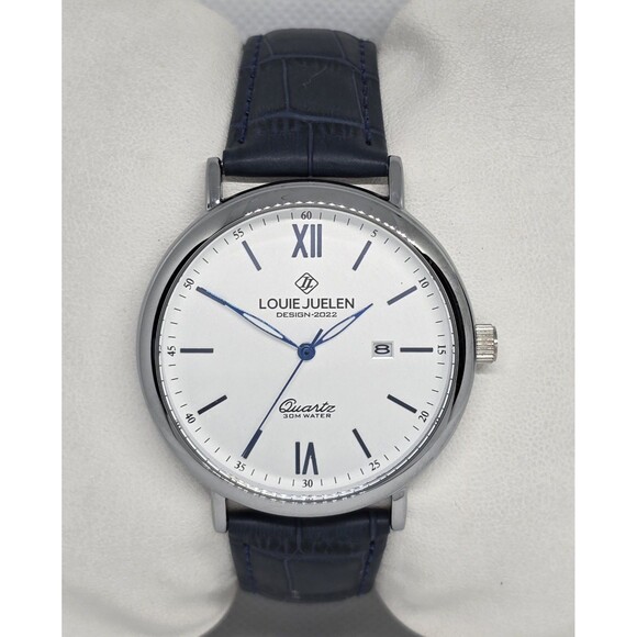 Other - Man's Classic Luxury Round Date Silver Tone Case Blue Leather Strap Watch 13